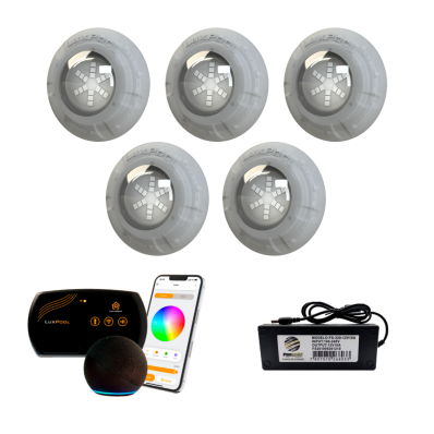 5 Refletor LED RGB 9W + Control. SmartLux + Fonte 5A 60W