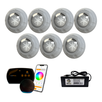 7 Refletor LED RGB 9W + Control. SmartLux + Fonte 10A 120W