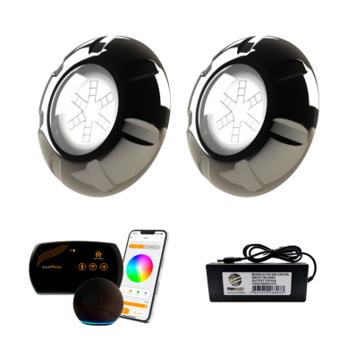2 Refletor RGB Inox 9W + Control. SmartLux + Fonte 2A 24W