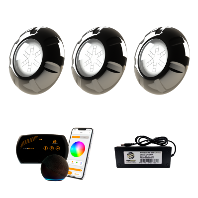 3 Refletor RGB Inox 9W + Control. SmartLux + Fonte 3A 36W