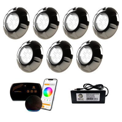 7 Refletor Inox RGB 9W + Control. SmartLux + Fonte 10A 120W