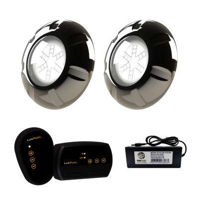 2 Refletor LED Inox RGB 9W + Módulo RGB + Fonte 2A 24W