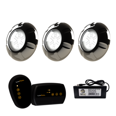 3 Refletor LED INOX RGB 9W + Módulo RGB + Fonte 3A 36W
