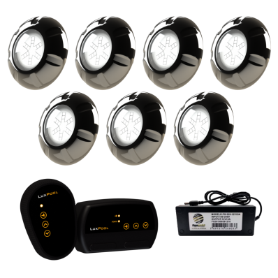 7 Refletor LED INOX RGB 9W + Módulo RGB + Fonte 10A 120W