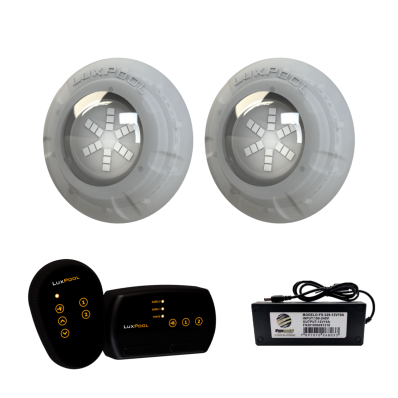 Kit 2 Refletor LED RGB 9W + Módulo 2 Saídas + Fonte 2A 24W