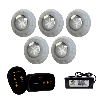 5 Refletor LED RGB 9W + Módulo 2 Saídas RGB + Fonte 5A 60W