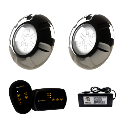 Kit 2 Refletor INOX RGB 9W + Módulo 2 Saídas + Fonte 2A 24W