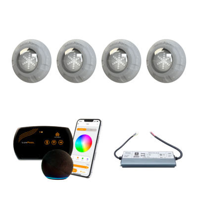 SmartLux + Fonte Blindada IP68 3A 36W + 04 Refletor RGB 9W