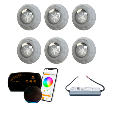 SmartLux + Fonte Blindada IP68 5A 60W + 06 Refletor RGB 9W