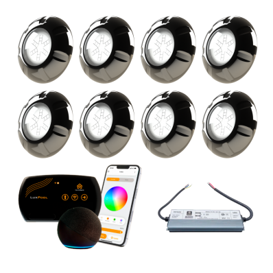 SmartLux + Fonte Blindada IP68 10A 120W + 8 Refletor Inox 9W