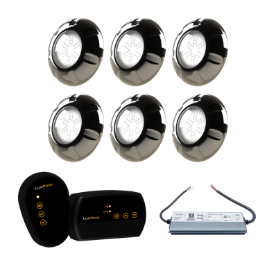 Módulo RGB + Fonte Blindada IP68 5A 60W + 6 Refletor Inox 9W