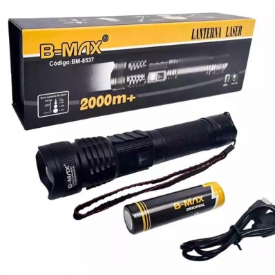 LANTERNA LED RECARREGAVEL COM INDICADOR DE BATERIA DIGITAL CAMPING 2KM SUPER FORTE BM-8537 B-MAX