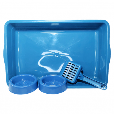 Kit Bandeja Sanitaria para Gatos (4 Pecas) 2D Pet Azul