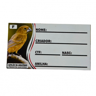 PLACA DE IDENTIFICAÇÃO PVC - AZULÃO DA AMAZÔNIA - FÊMEA