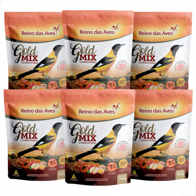 KIT 6 UN Racao p/ Passaros Gold Mix Corrupiao Reino das Aves 500g