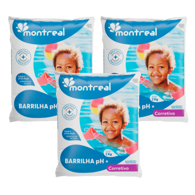 Kit 3 Barrilha 2kg Montreal Piscina Limpa Elevador de pH+