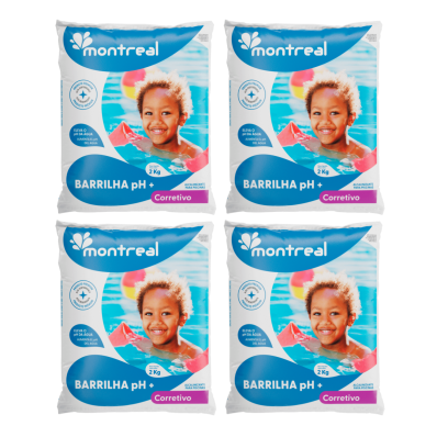Kit 4 Barrilha 2kg Montreal Piscina Limpa Elevador de pH+