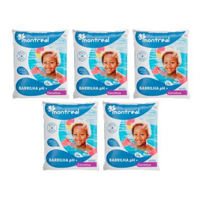 Kit 5 Barrilha 2kg Montreal Piscina Limpa Elevador de pH+