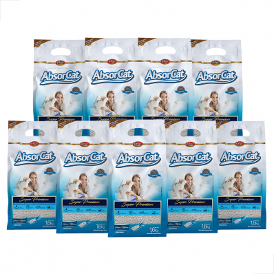 KIT 9 UN Granul Hig p/ Gatos Absorcat Super Premium Medios 1,6 kg