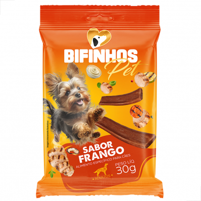 Petisco Caes Adultos Snacks Bifinhos Pet Sabor Frango 30g