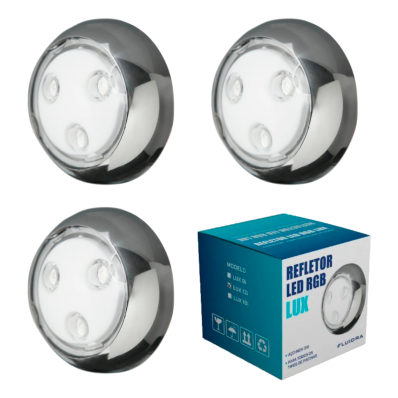 3 Refletor LED RGB Aço Inox 316 LUX 12W c/cabo 10m - Fluidra