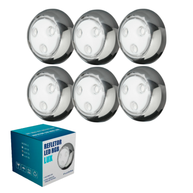 6 Refletor LED RGB Aço Inox 316 LUX 12W c/cabo 10m - Fluidra