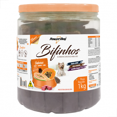 Petisco Caes Adultos Bifinhos PowerDog Carne Mamao Chia 1kg