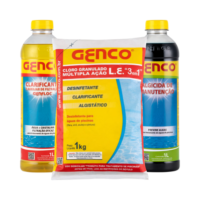 Kit Genco Cloro L.E 1kg Algicida Manutenção e Genfloc 1L