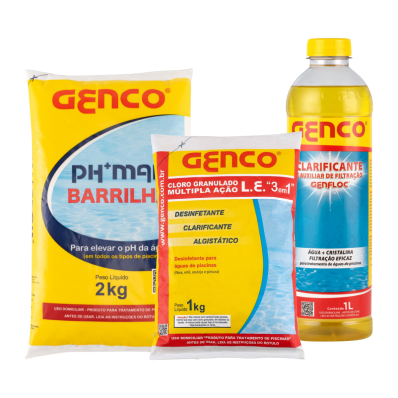Kit Genco pH Mais 2kg Cloro Múltipla Ação L.E 1kg Genfloc 1L