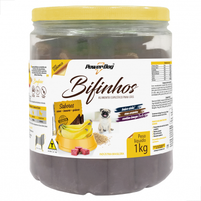 Petisco Caes Adulto Bifinhos PowerDog Carne Banana Quinoa 1k