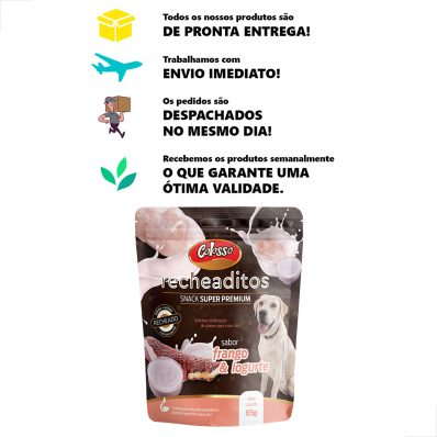 KIT 2 UN Petiscos Caes Recheaditos Colosso Sabor Frango e Iogurte 65g
