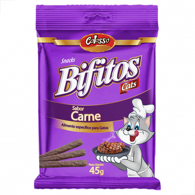 Petiscos Gatos Snacks Bifitos Cats Colosso Sabor Carne 45g