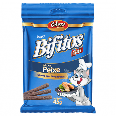 Petiscos Gatos Snacks Bifitos Cats Colosso Sabor Peixe 45g