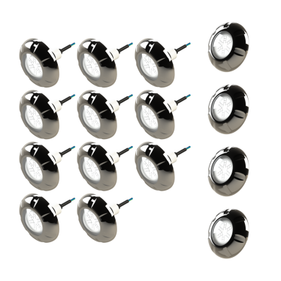 Kit 4 Refletores LED Inox RGB 9W + 11 Refletores c/cabo 10M