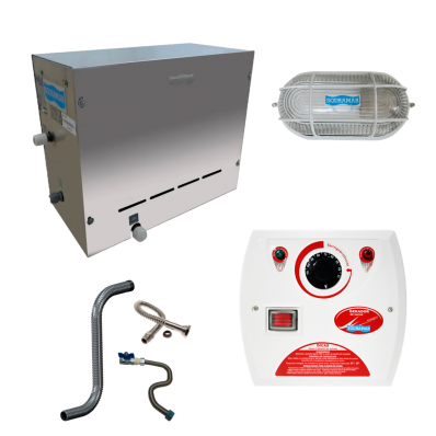 Sauna Steam 12kw Até 18m³ + Analógico + Luminária + Kit Inox