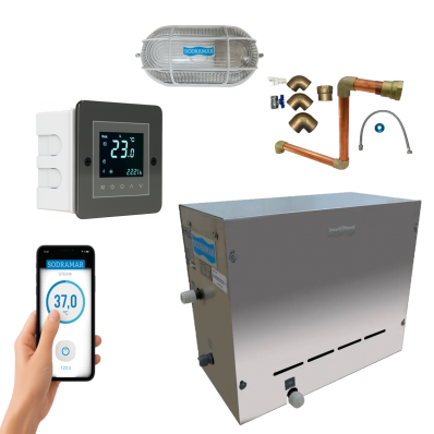 Sauna Steam Inox 9kw Até 10m³ Touch WiFi Inst Cobre Luminária