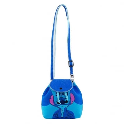 Bolsa Tiracolo Azul Rosto Stitch 16x8x17cm - Disney