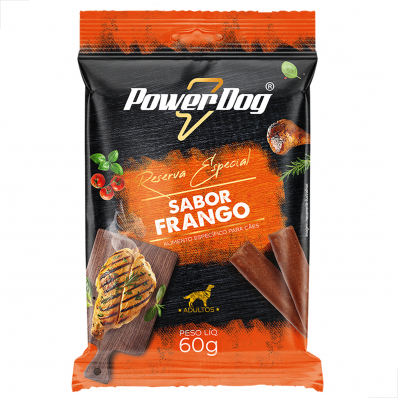 Petiscos para Caes Adultos Bifinhos PowerDog Sabor Frango 60g