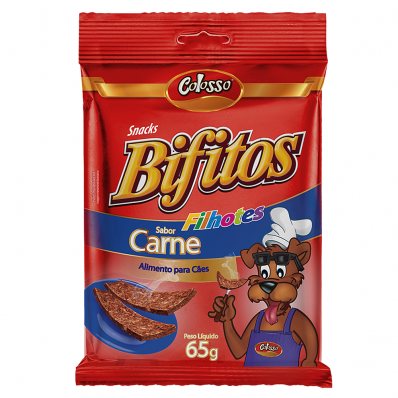 Bifinhos Caes Snacks Bifitos Colosso Filhotes Sab Carne 65g