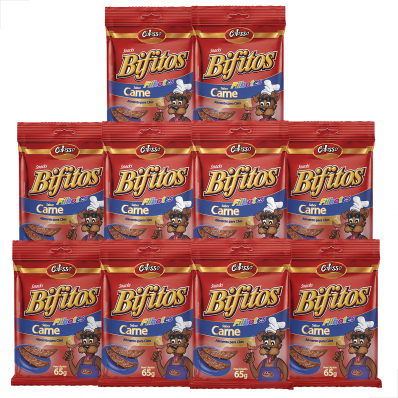 KIT 10 Bifinhos Caes Snack Bifitos Colosso Filhote Carne 65g