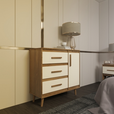 Cômoda Sapateira 3 Gavetas Maya com Puxadores e Pés Retro Design Moderno Quarto Savana Mobília Decor