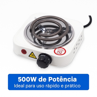 Fogareiro Elétrico Portátil Hotplate HP500W 110V ? Compacto, Seguro e Eficiente ? Branco