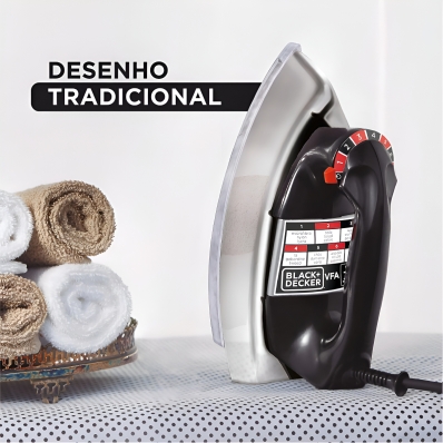 Ferro de Passar Roupa à Seco Black Decker Modelo VFA1110XM6 Base de Alumínio