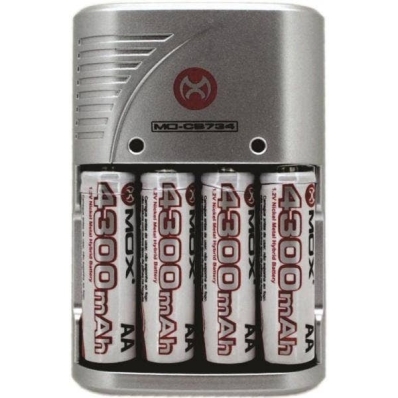 Carregador Mox MO-CB734 para Pilhas Recarregaveis AA/AAA com 4 Pilhas (Bivolt)