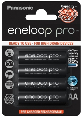 Pilha Recarregavel Panasonic AA Eneloop Pro BK-3HCDE 2500MAH (4 Unidades)