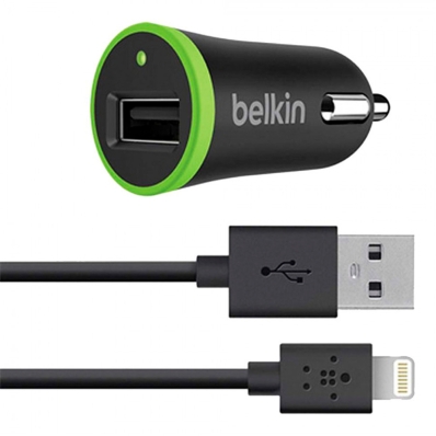 Carregador Veicular Belkin F8J078BT04-BLK + Cabo Lightning - Preto