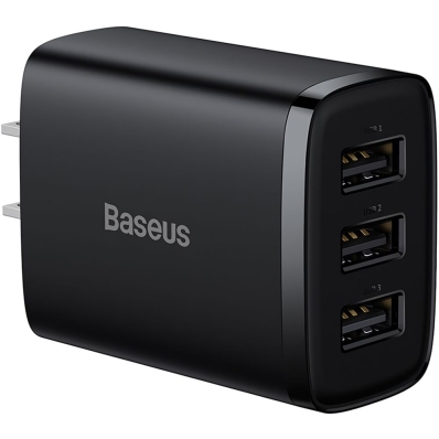 Carregador de Parede Baseus Compact 17 W 3 X USB-A - Preto (CCXJ020201) (Padrao Americano)