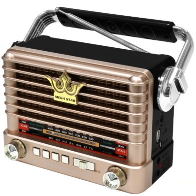 Radio Portatil AM/FM/SW Megastar RX358BTG2 600 Watts P.M.P.O Bivolt - Preto/Dourado
