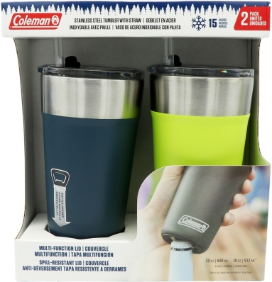 Kit Copo Termico com Tampa e Canudo Coleman 600ML - Azul/Verde