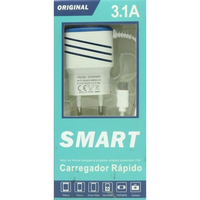 Carregador de Parede Universal Smart Micro-USB 1200MM - Azul/Branco